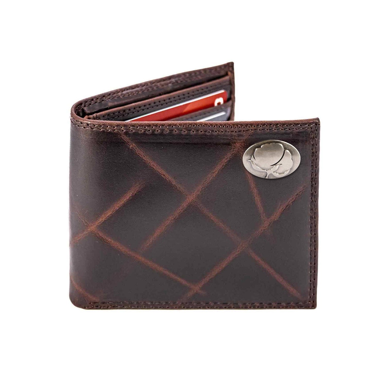 Cotton Boll Leather Bifold Wallet - CRAZY HORSE BROWN