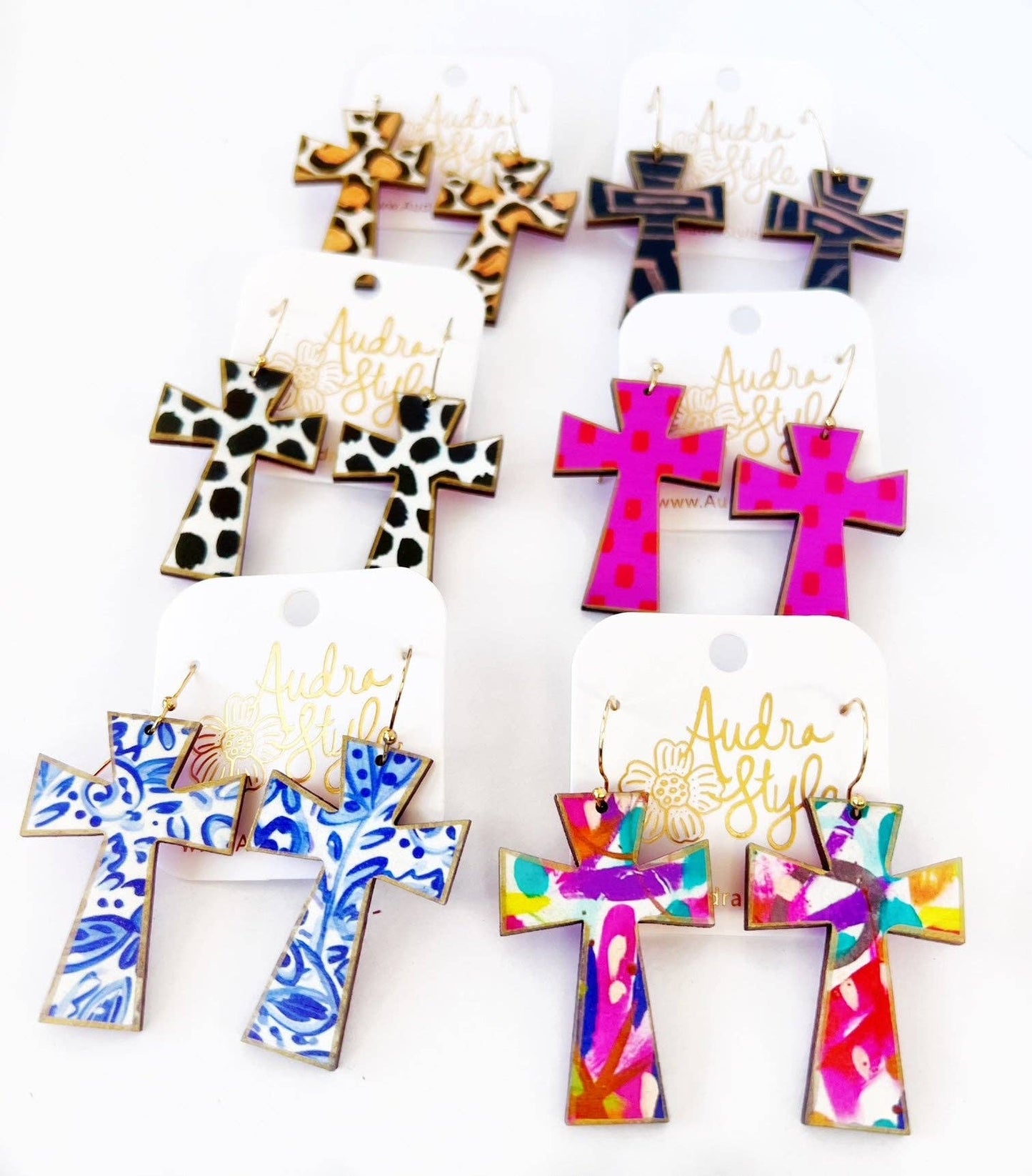 Cross Dangle Earring- Abstract Print-Religious
