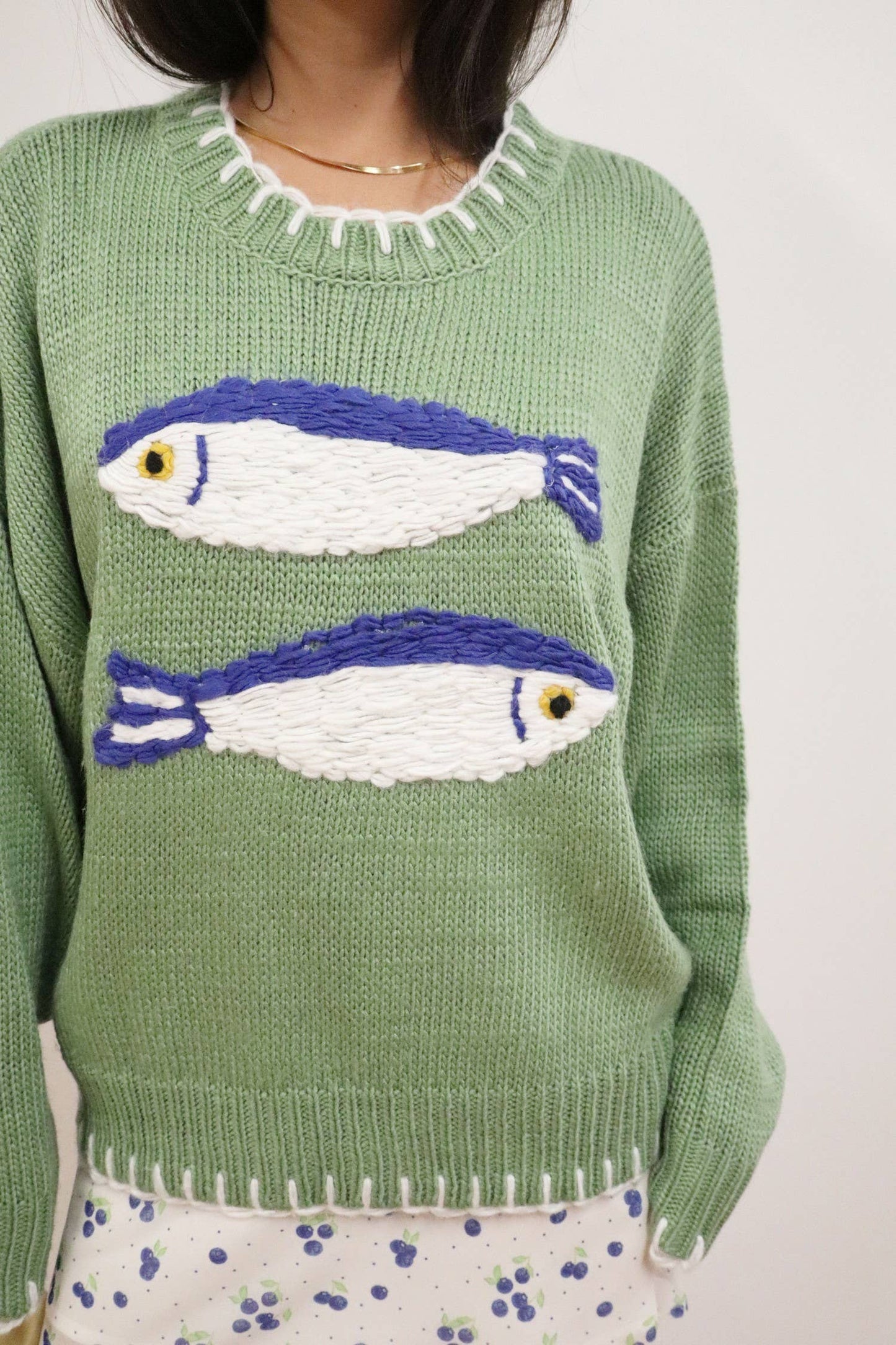 Fish Embroidered Knit Sweater