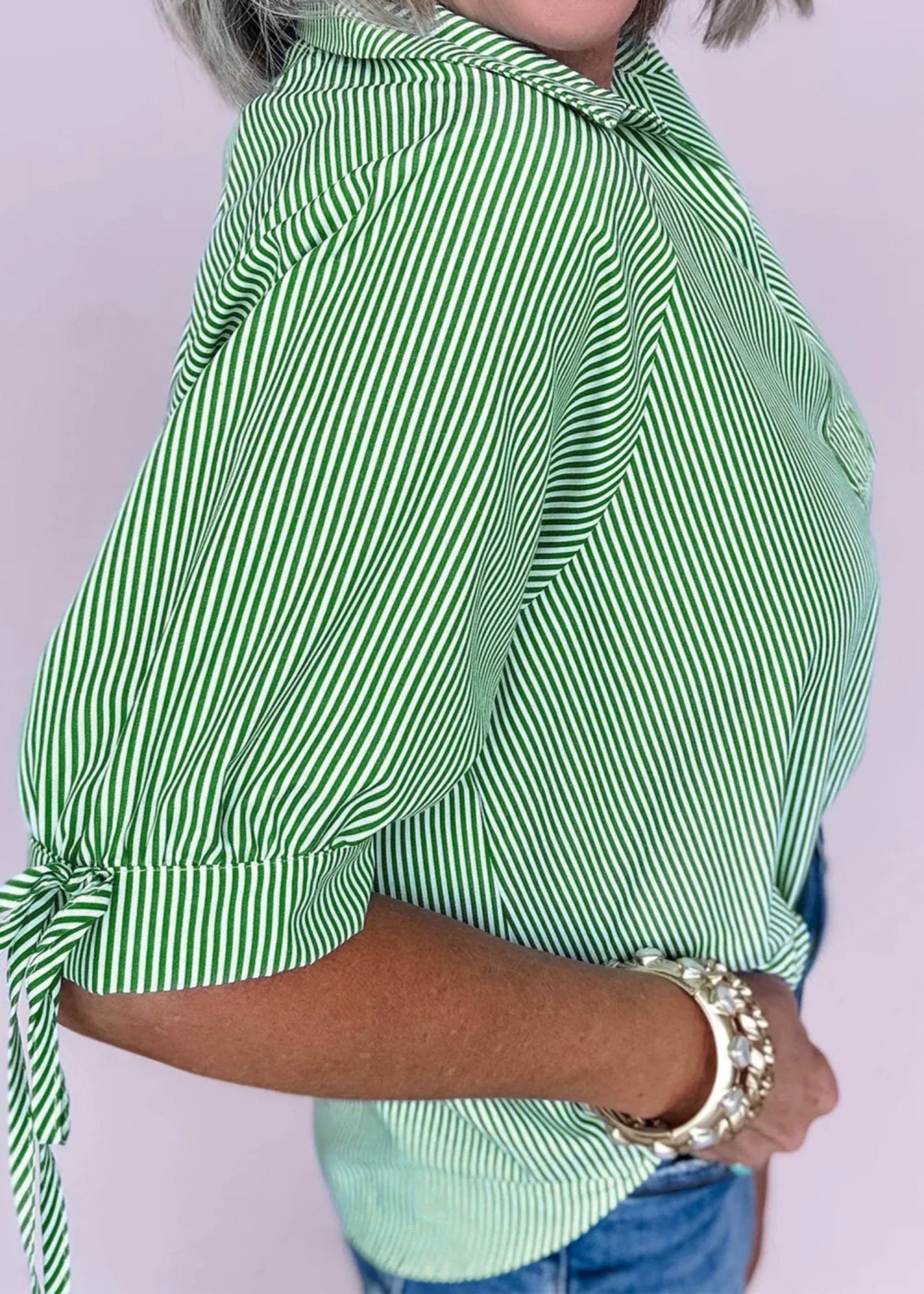 BETH TOP - MINT GREEN STRIPE