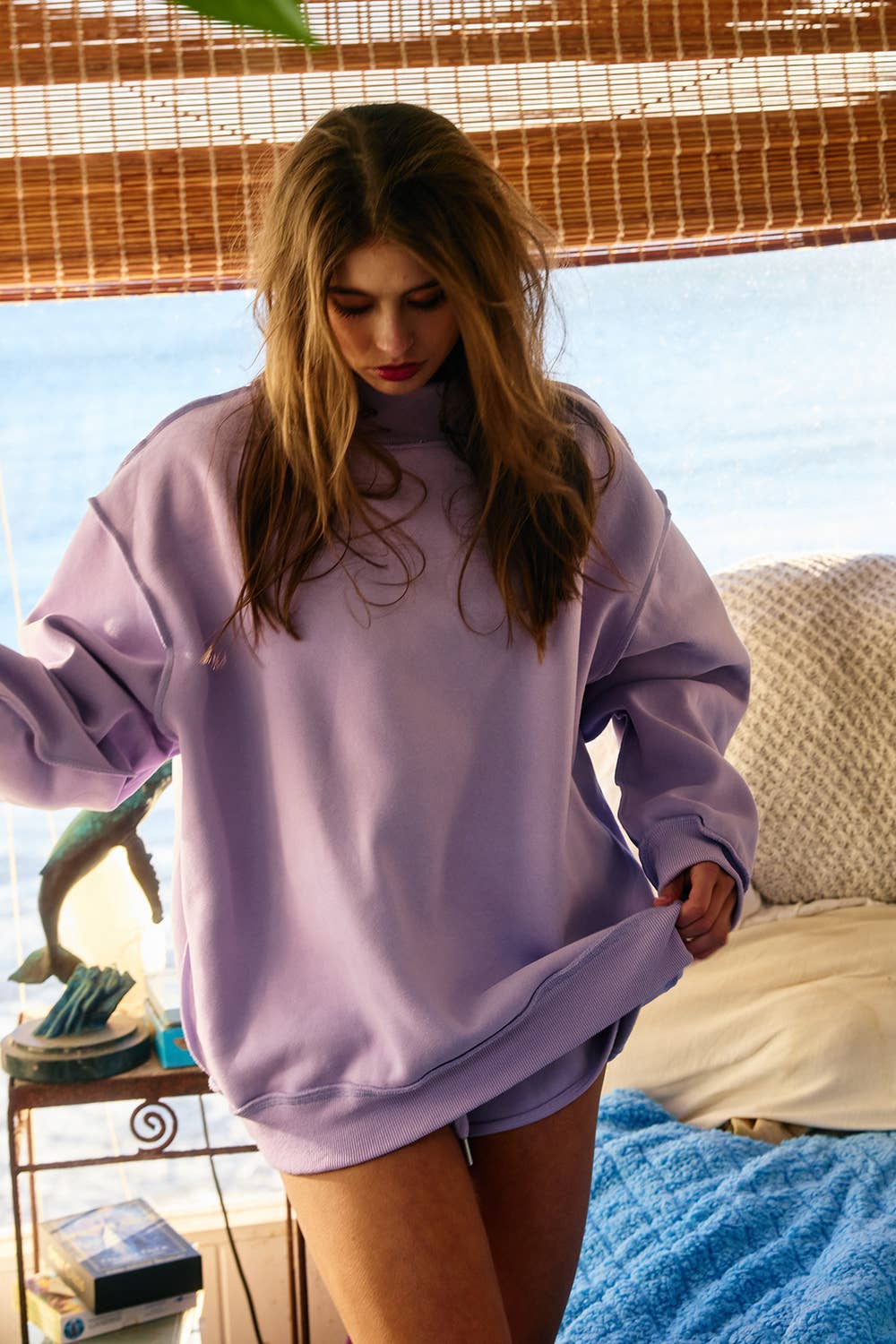 Solid Reversible Mock Neck Sweatshirt Top