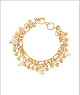 Layered Baroque Pearl & Shell Charm Bracelet