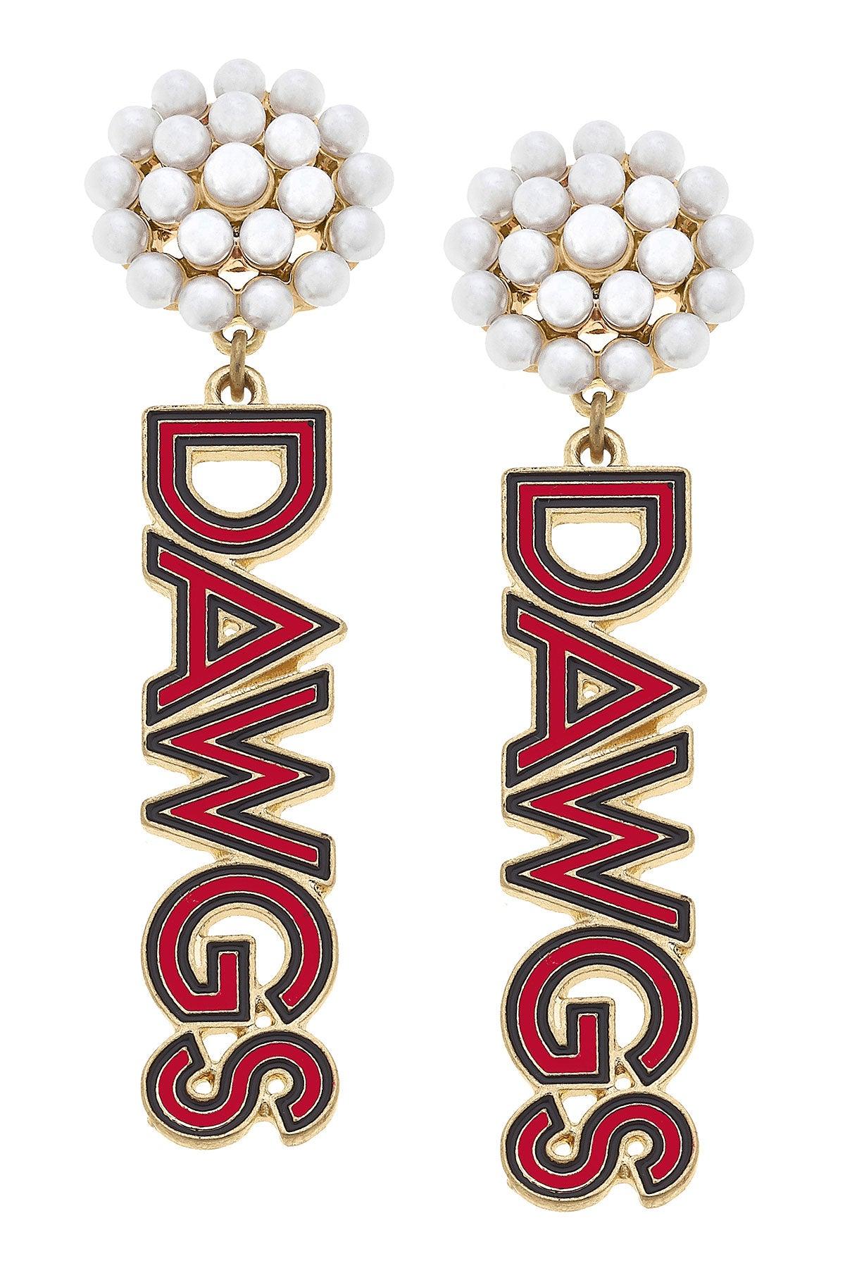 GEORGIA BULLDOGS PEARL CLUSTER DROP EARRINGS-RED/BLACK