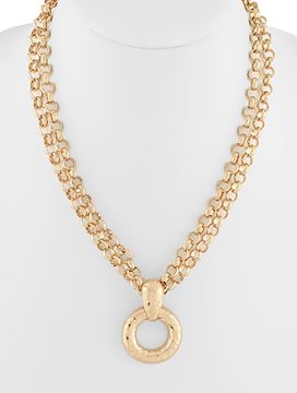 LAYERED & TEXTURED CIRCLE PENDANT METAL NECKLACE