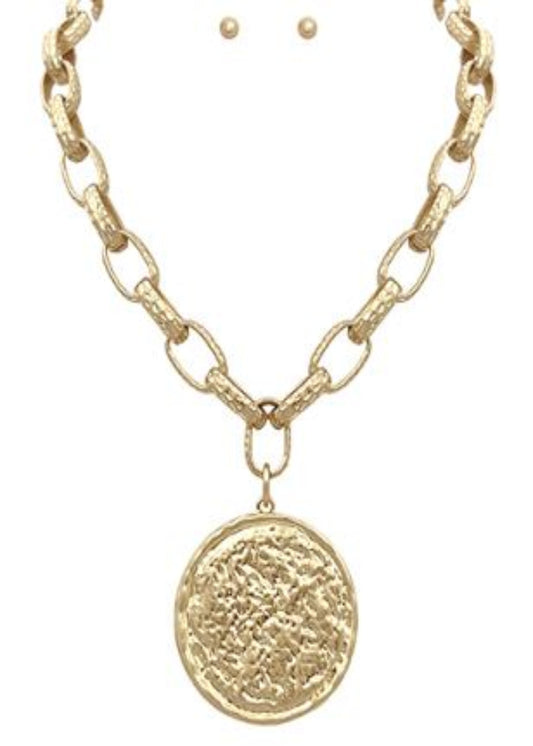 TEXTURED ROUND PENDANT NECKLACE SET