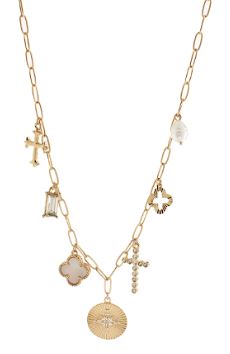 COIN & PEARL MULTI CHARM NECKLACE