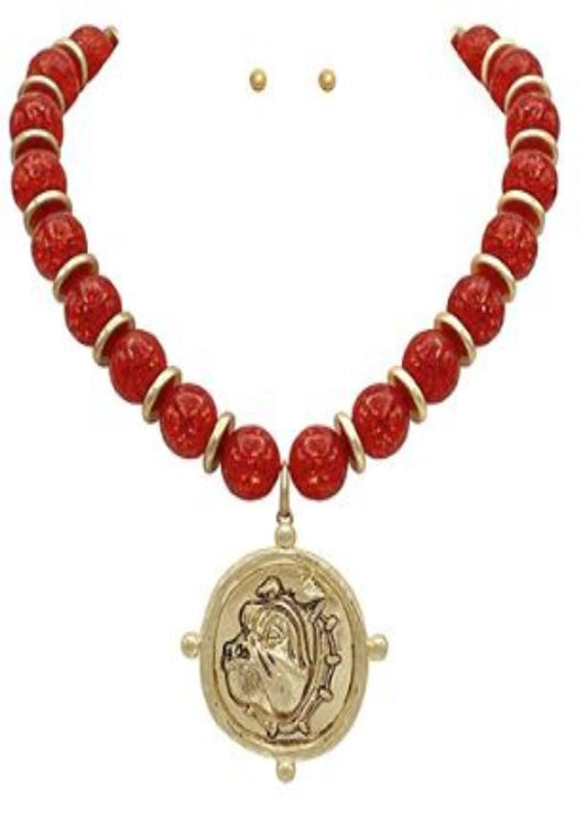 BULLDOG FACE & BEAD NECKLACE SET