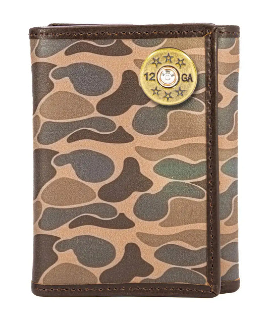 OLD SCHOOL CAMO TRIFOLD WALLET - SHOT GUN SHELL BROWN CAMO