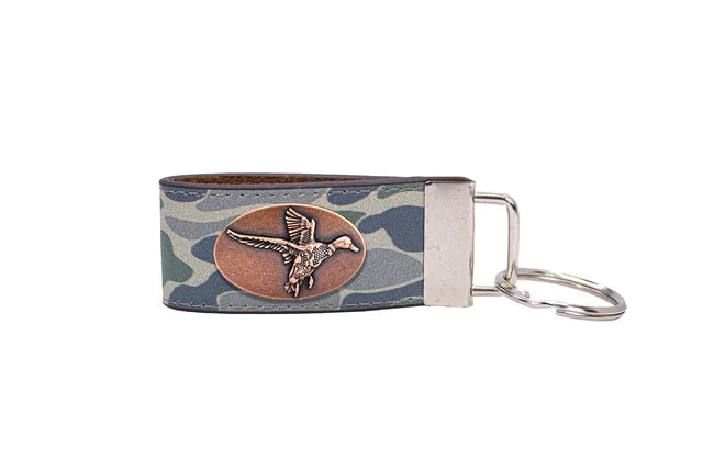 Mallard Hunting Old School Camo Leather Loop Keychain