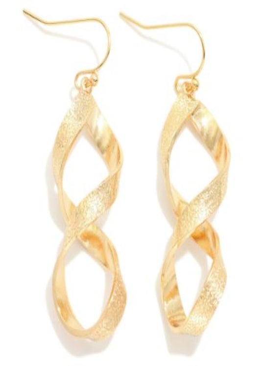 Textured Twisted Metal Tone Drop Earrings