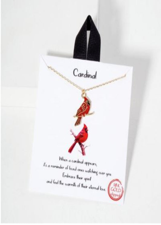 Dainty Chain Link Necklace Featuring Red Cardinal Pendant