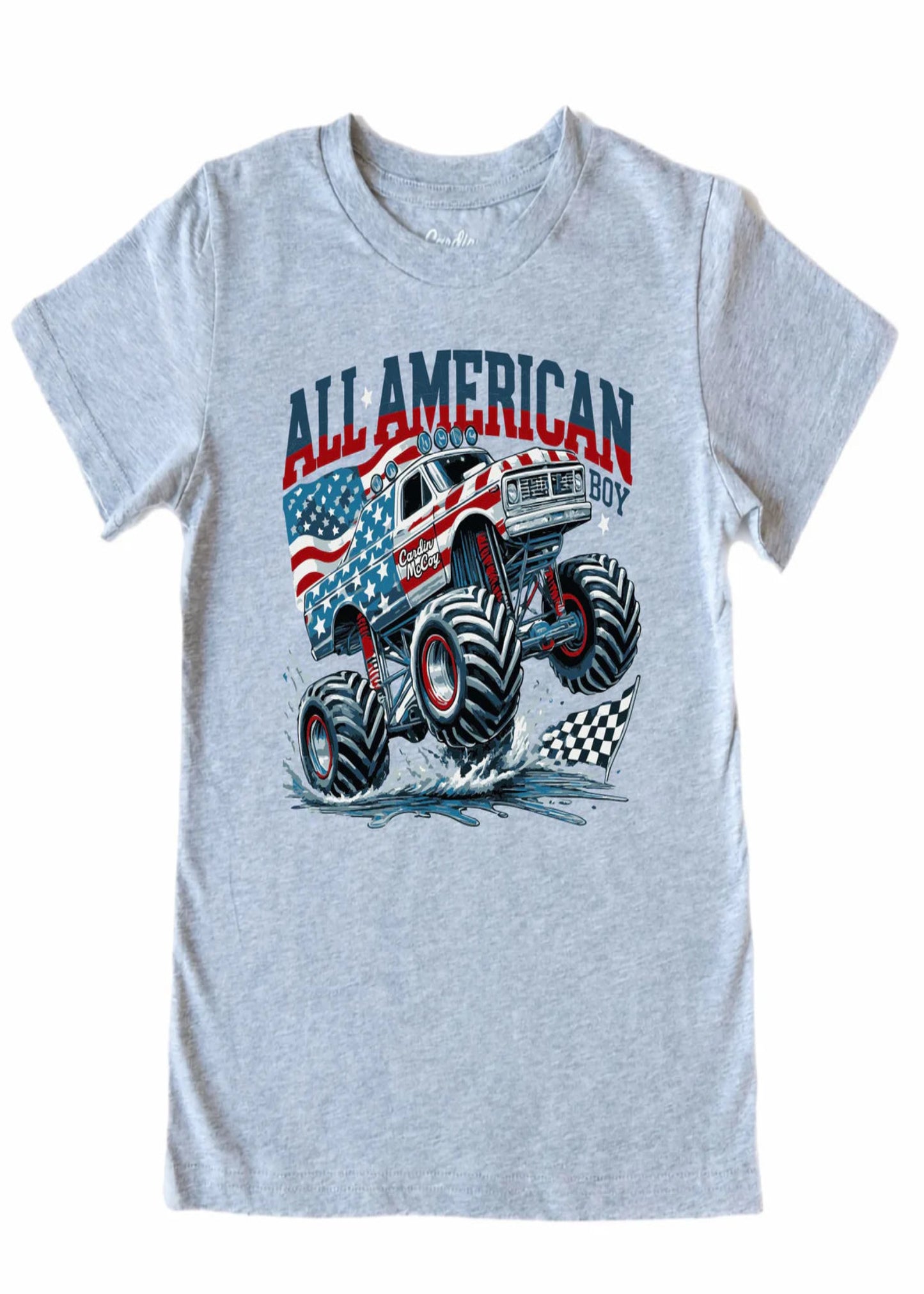 KIDS AMERICAN MONSTER TRUCK FRONT SHIRT - HEATHER GRAY