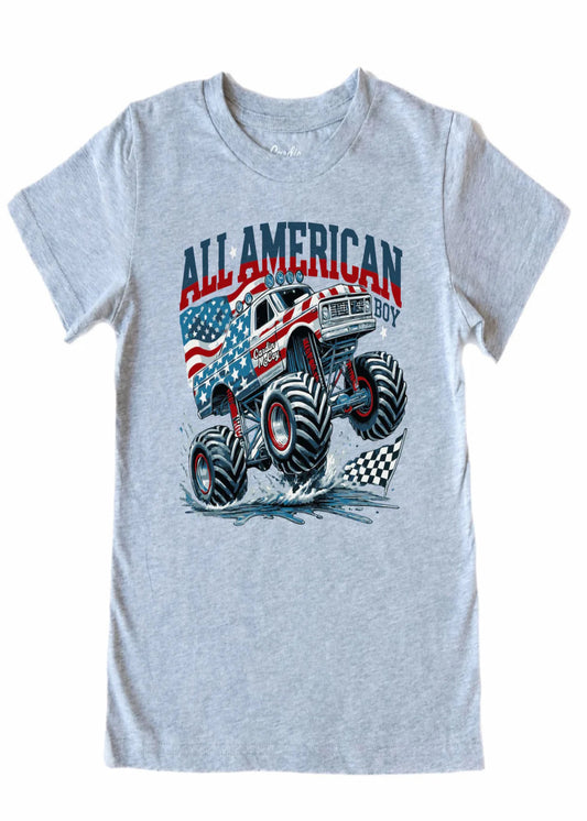 KIDS AMERICAN MONSTER TRUCK FRONT SHIRT - HEATHER GRAY