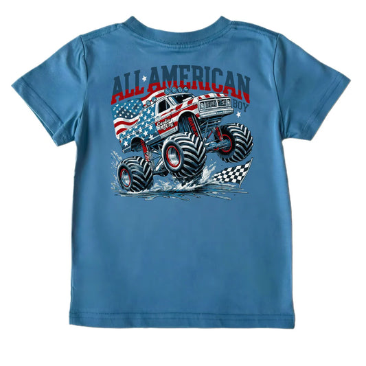 KIDS AMERICAN MONSTER TRUCK FRONT SHIRT - BLUE