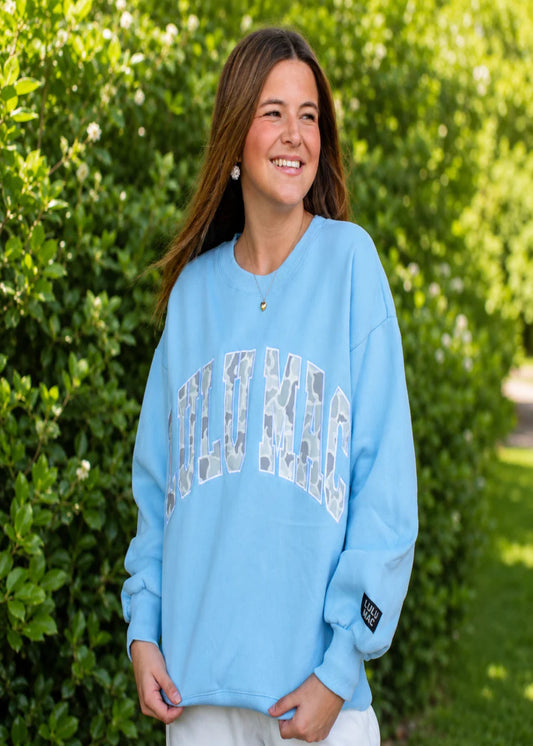 LULU MAC BLUE SWEATSHIRT - WHITE CAMO LETTERS
