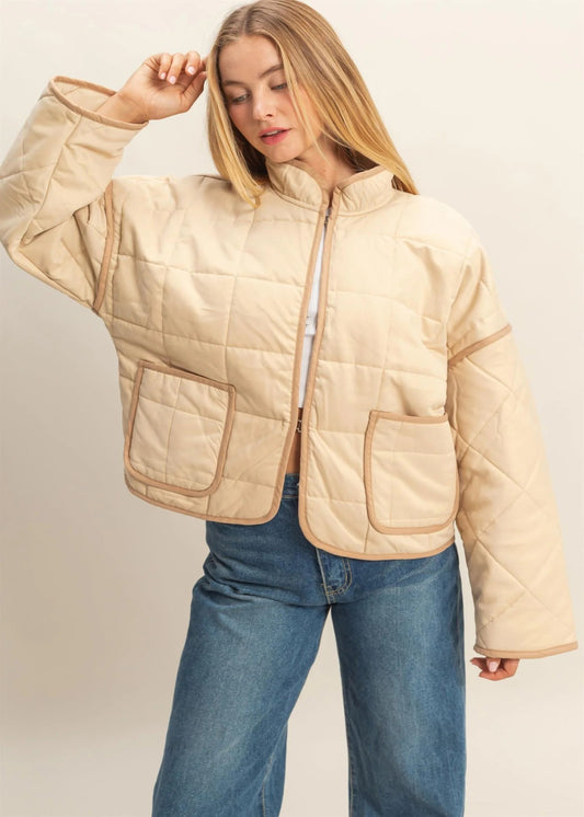 LEXI QUILTED PUFFER JACKET - BEIGE