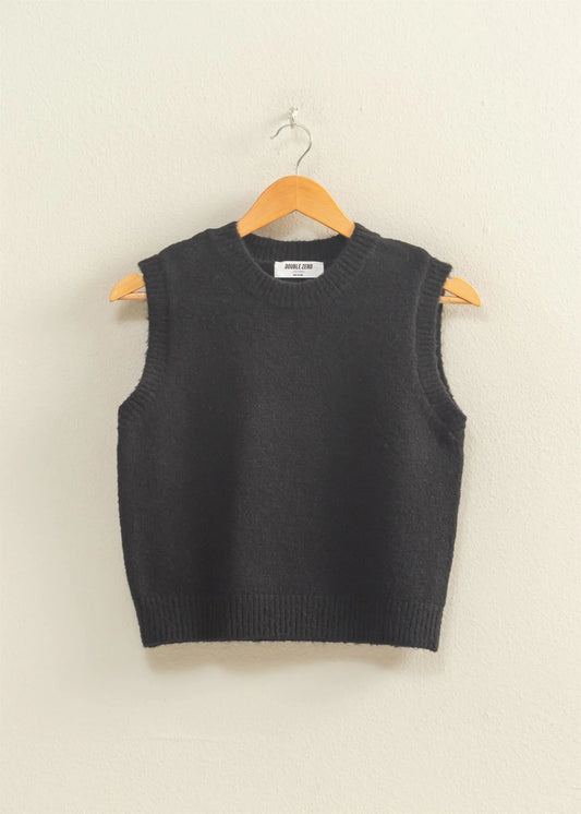 CHELSEY SLEEVELESS CREW NECK KNIT TOP - BLACK