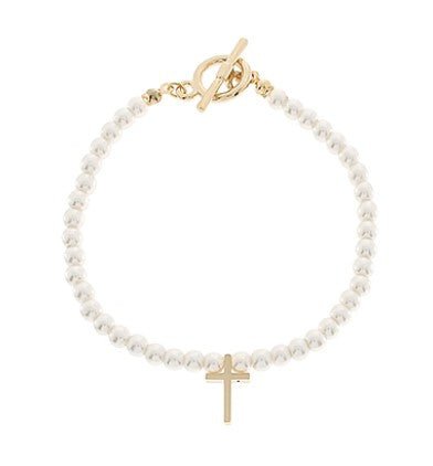 PEARL CROSS BRACELET - CREAM/GOLD