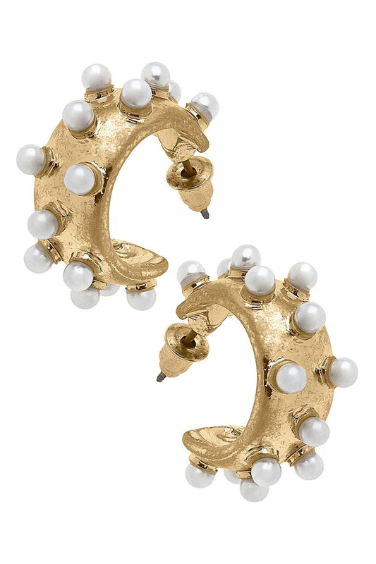 PERSEPHONE PEARL STUDDED HOOP EARRINGS-GOLD