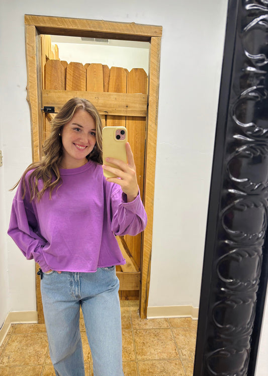 PIGMENT DYE & ENZYME OVERSIZED ROUND NECK TEE - LT PLUM