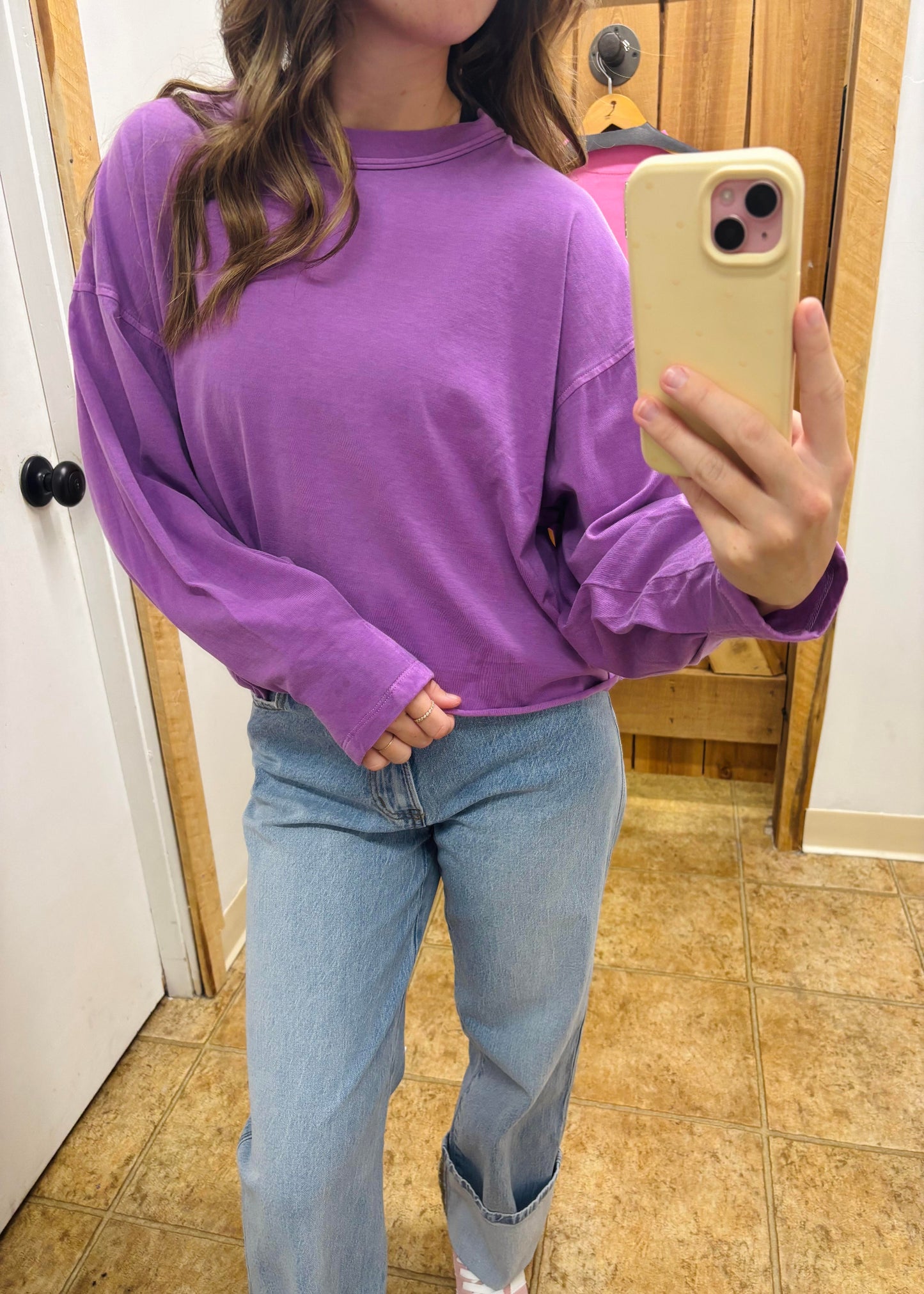 PIGMENT DYE & ENZYME OVERSIZED ROUND NECK TEE - LT PLUM