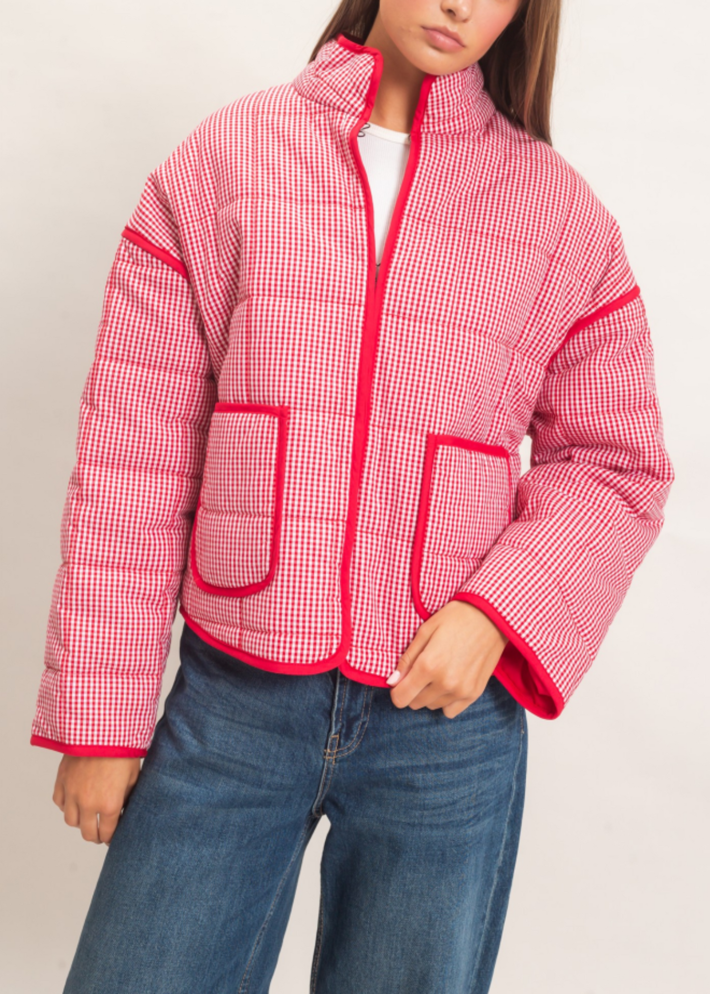SARA BETH JACKET - RED GINGHAM