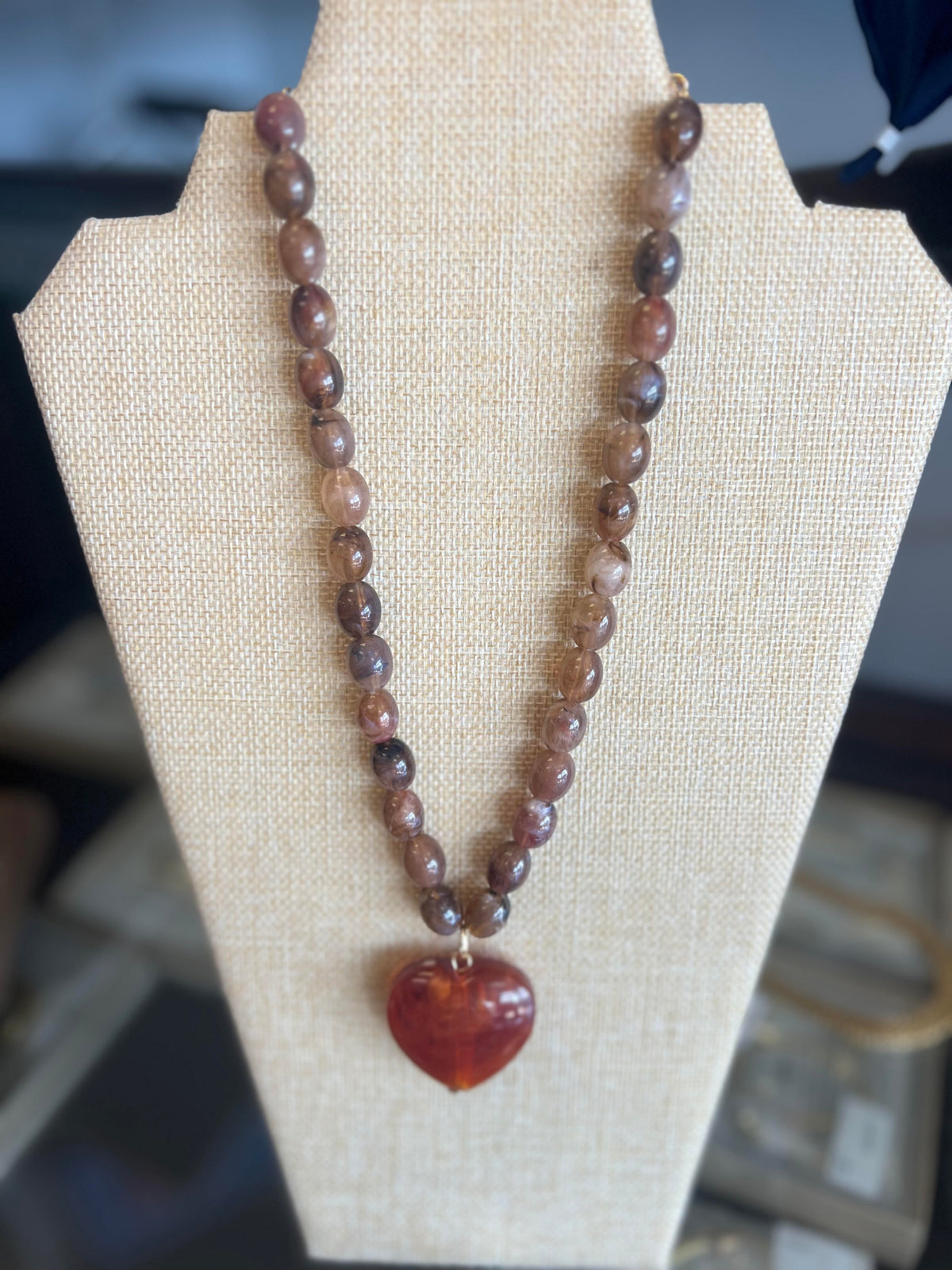 Brown Beaded with Brown Heart 16"-18" Necklace