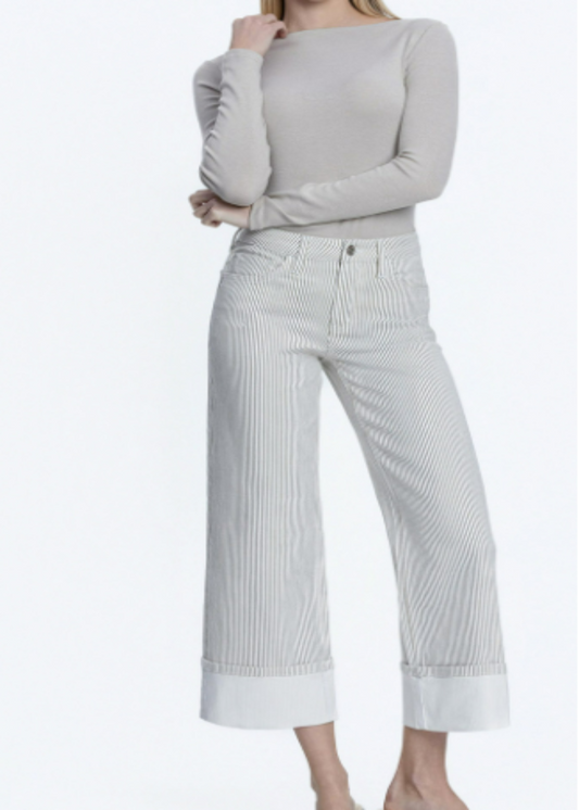 HIGH RISE STRIPE CUFFED PANTS