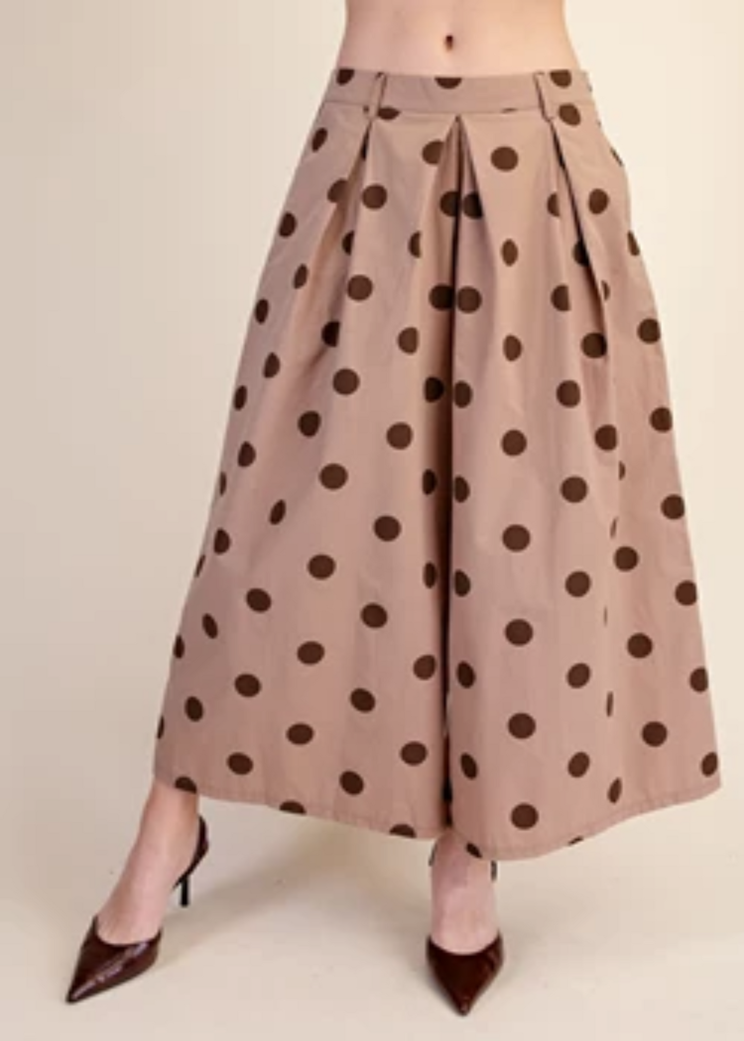 POLKA DOT HIGH WAIST WIDE LEG PANTS - MOCHA