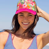 Adjustable Trucker Hat - Pink Painted Garden