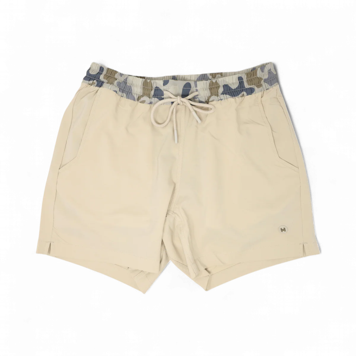 VOLLEY SHORTS - TAN WITH CAMO WAIST