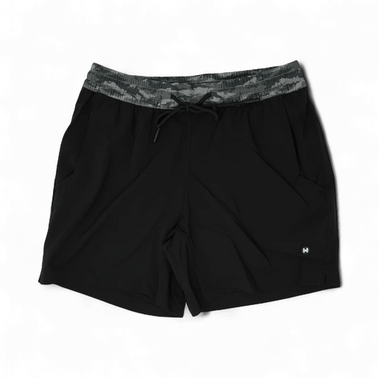 VOLLEY SHORTS - BLACK WITH TIMBER WAIST